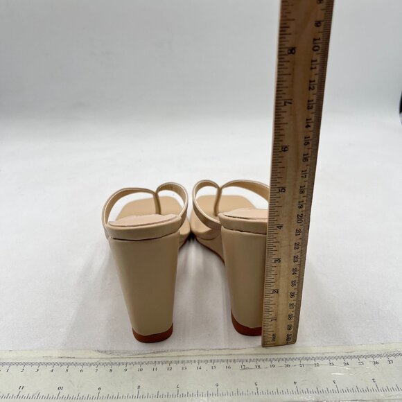 Milooey shoes Beige Round Toe Flip Flops Wedge High Heels Slip On Thong Sandals - Picture 4 of 7